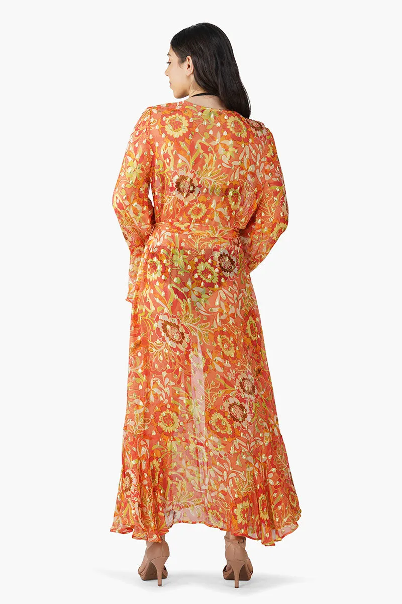 Orange Floral Lurex Cover Up sold by America & Beyond product image thumbnail 5