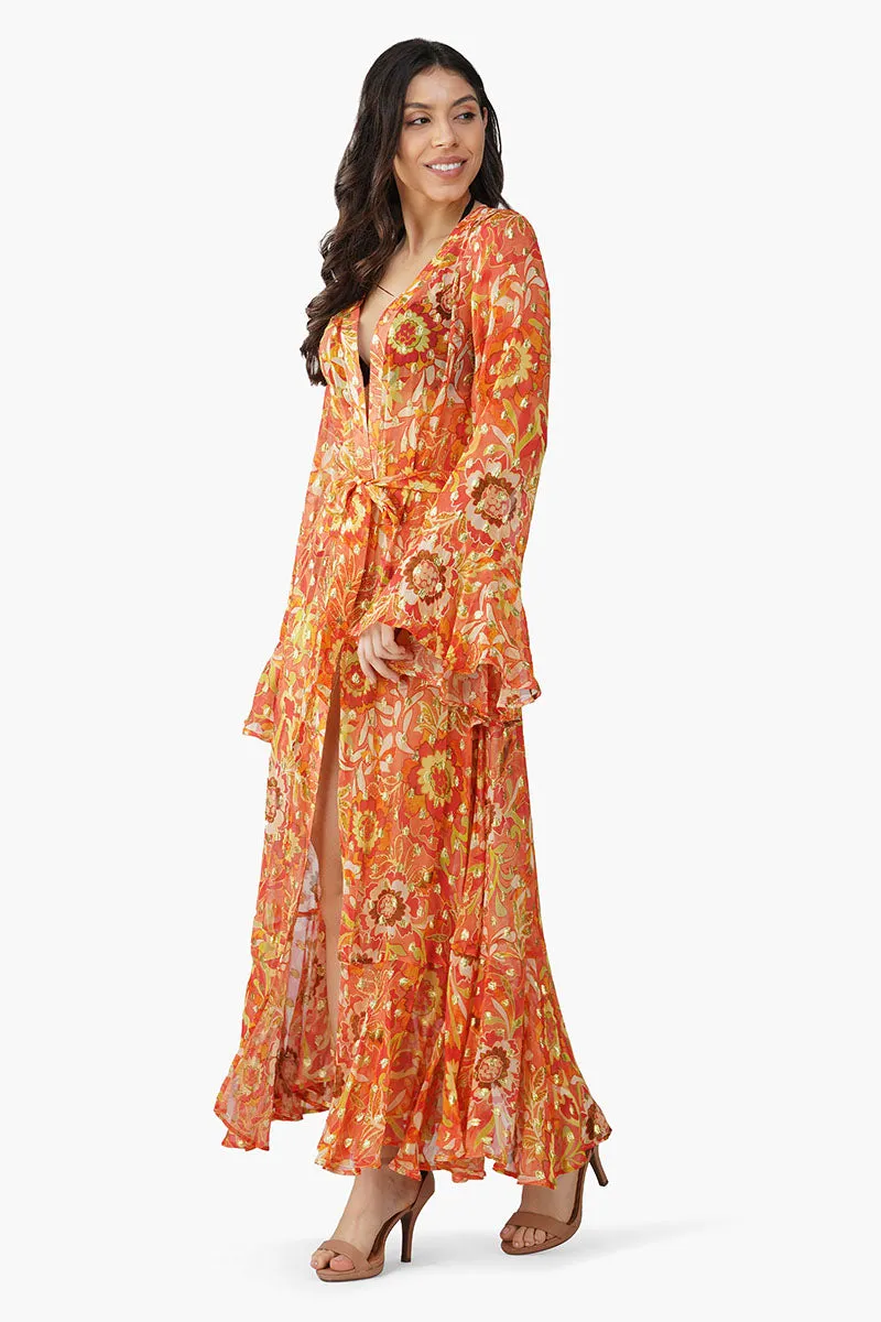 Orange Floral Lurex Cover Up sold by America & Beyond product image thumbnail 3
