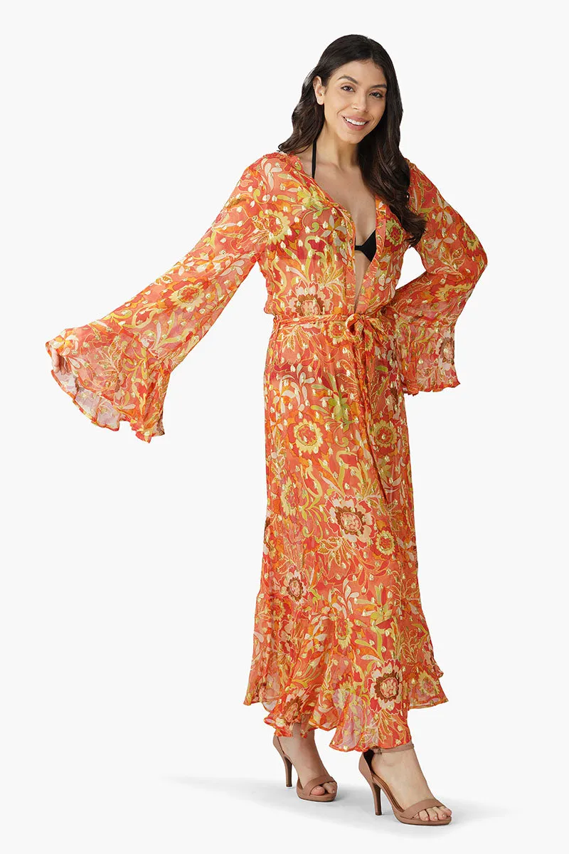 Orange Floral Lurex Cover Up sold by America & Beyond product image thumbnail 2