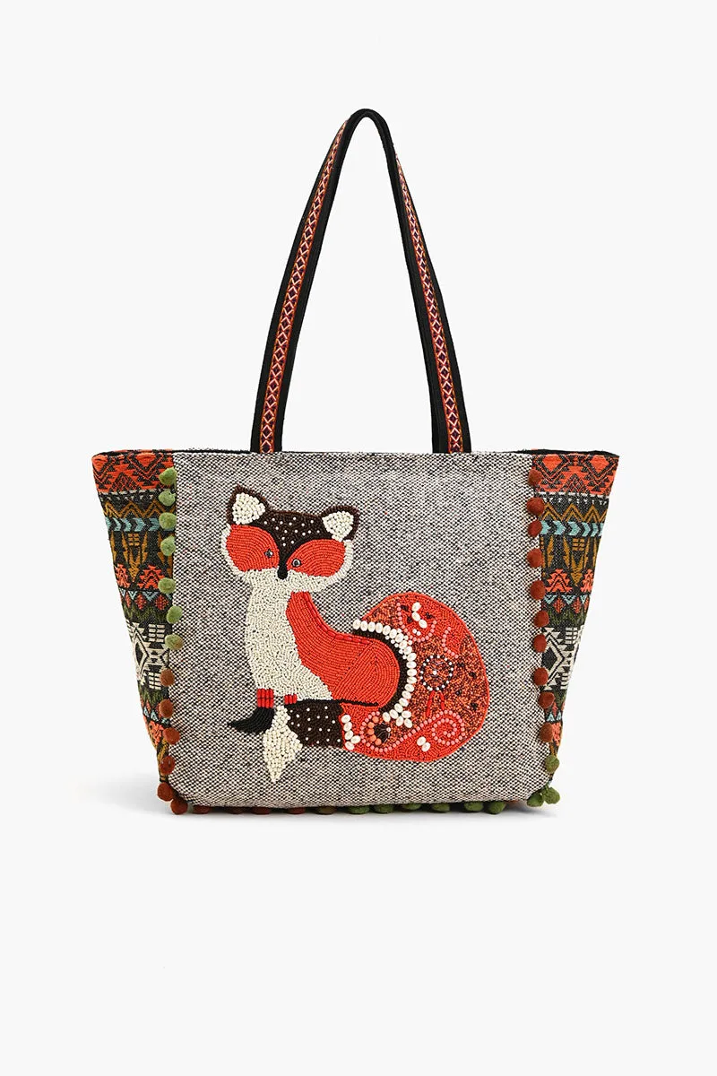 Embellished Shopper Tote Fox sold by America & Beyond