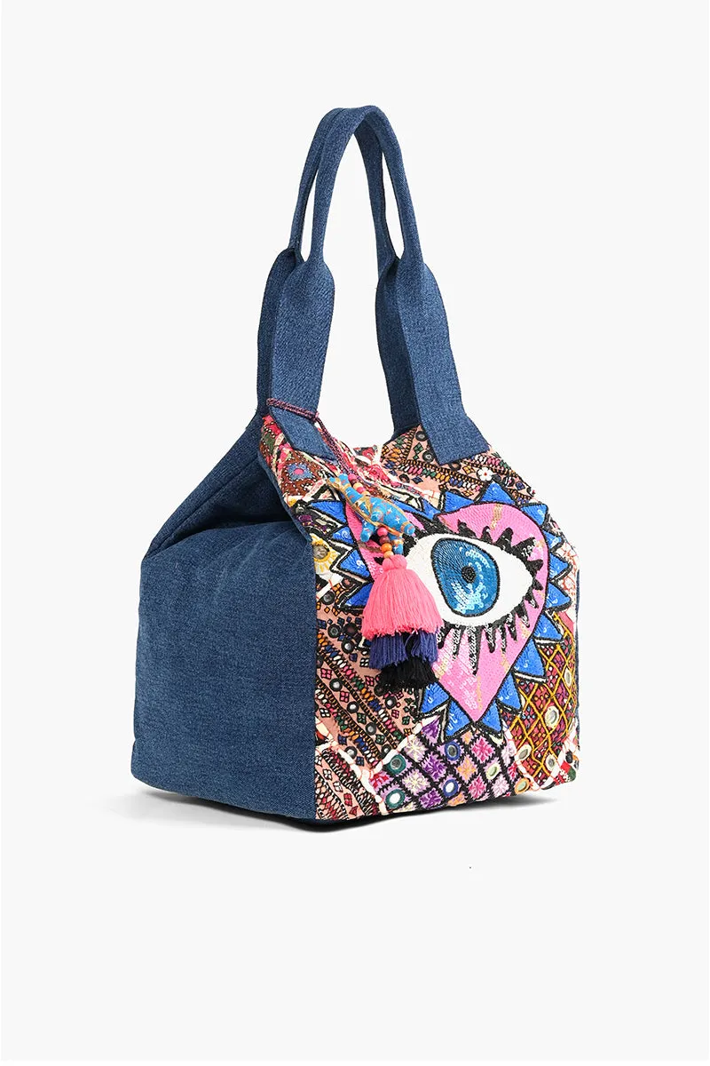 Watch Over Me Evil Eye Denim Tote sold by America & Beyond product image thumbnail 5