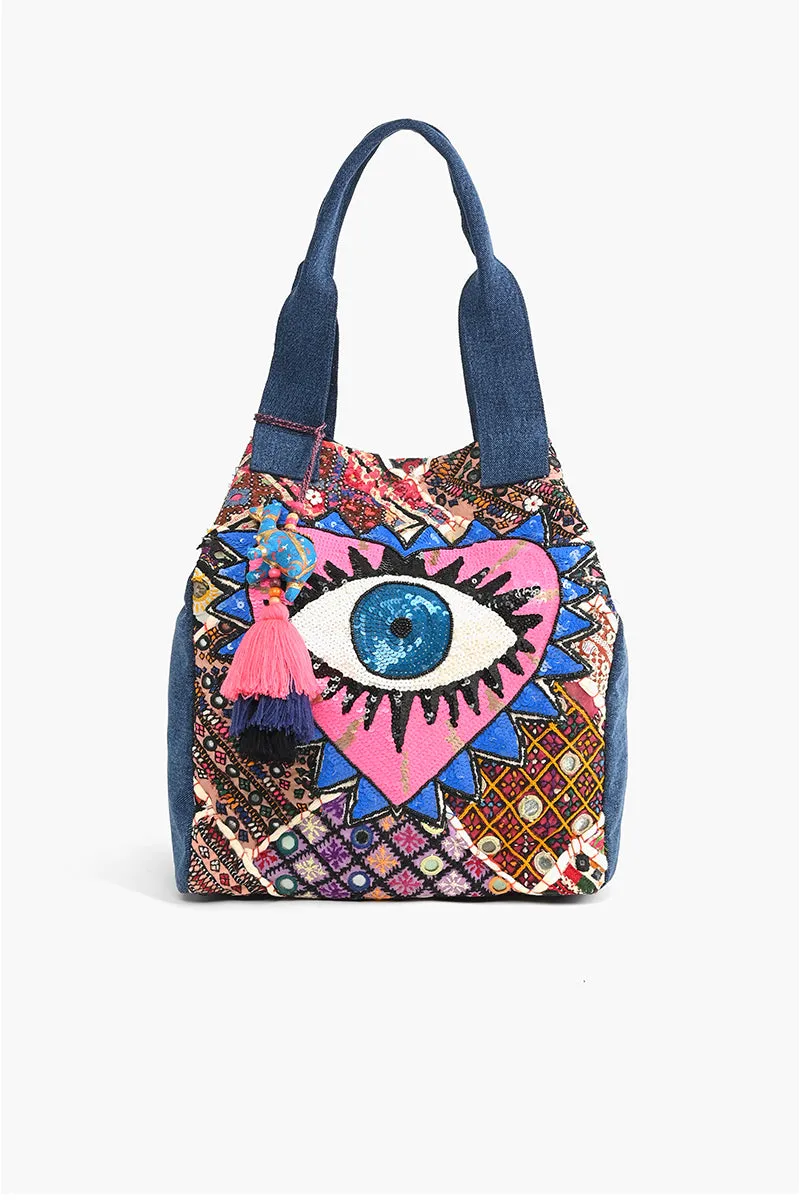Watch Over Me Evil Eye Denim Tote sold by America & Beyond product image thumbnail 3