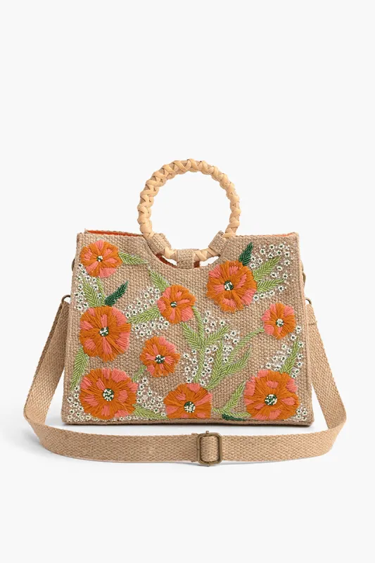 Floral Beaded Jute Handbag sold by America & Beyond