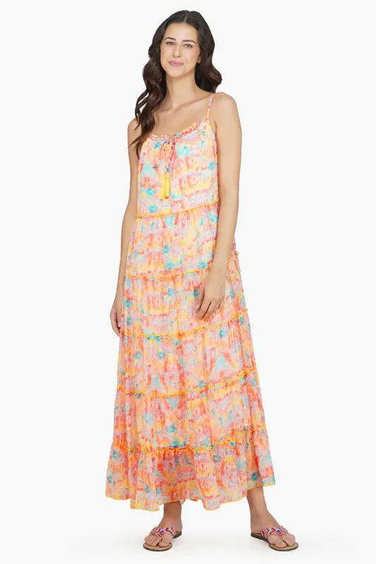Rain Stroke Tiered maxi Dress sold by America & Beyond