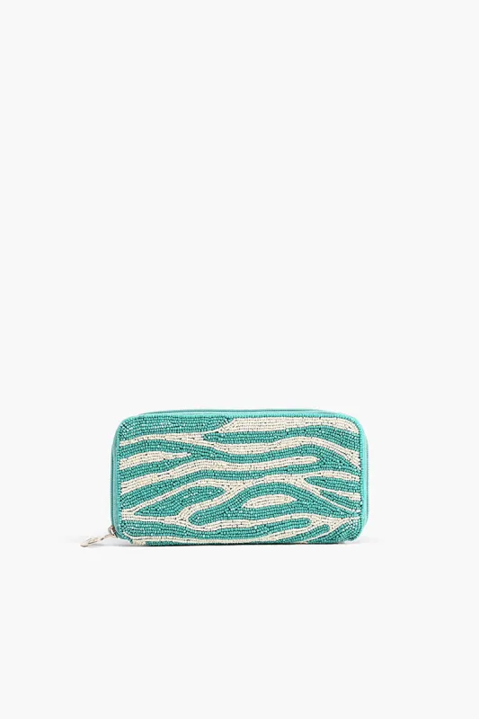 Turquise Zebra Beaded Zip Wallet sold by America & Beyond