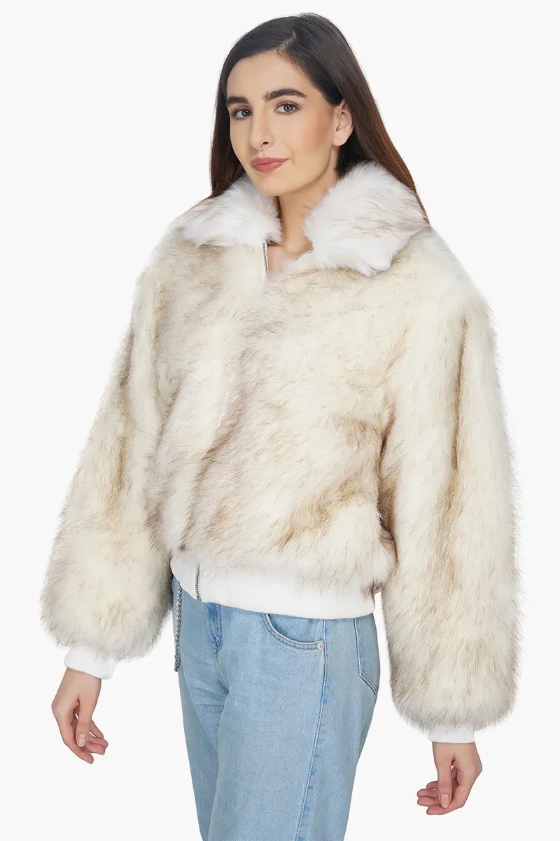 Snow White Faux Fur Bomber Jacket sold by America & Beyond product image thumbnail 4