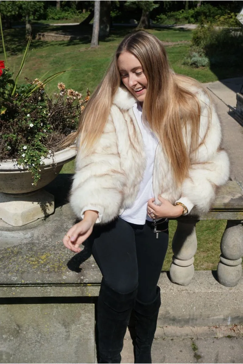 Snow White Faux Fur Bomber Jacket sold by America & Beyond