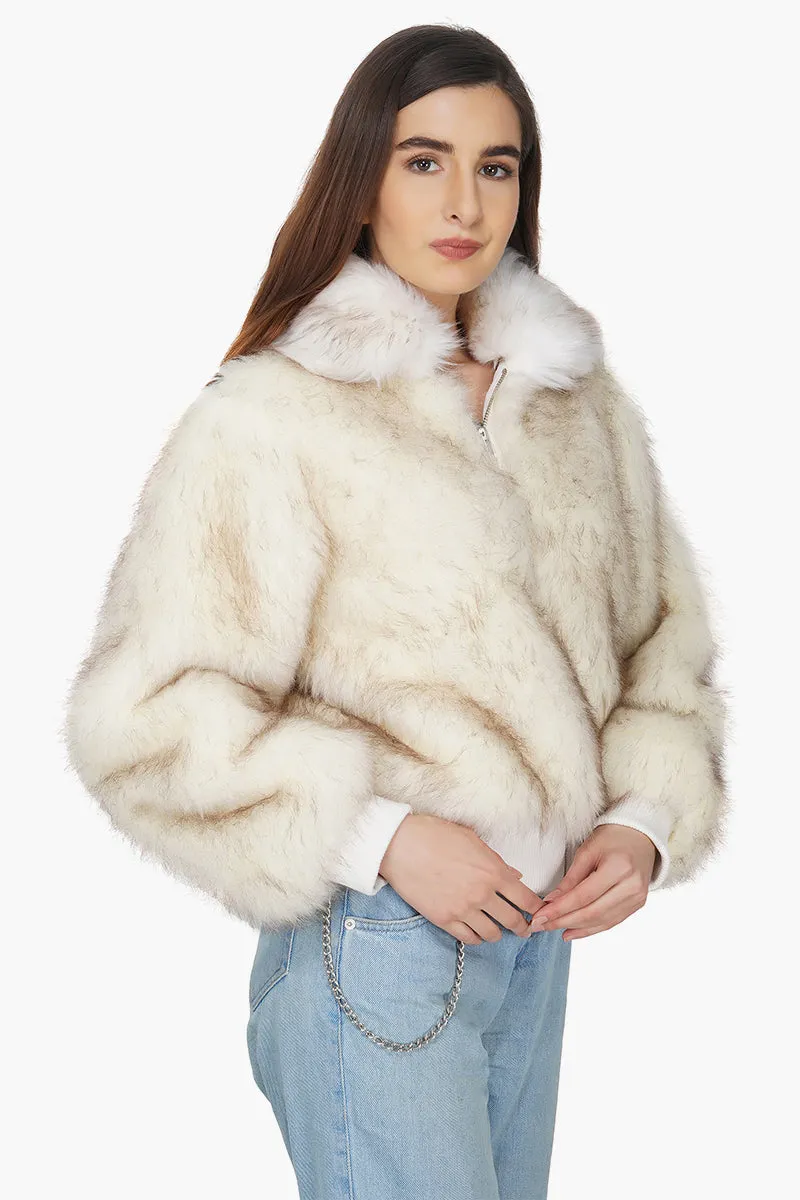 Snow White Faux Fur Bomber Jacket sold by America & Beyond product image thumbnail 3