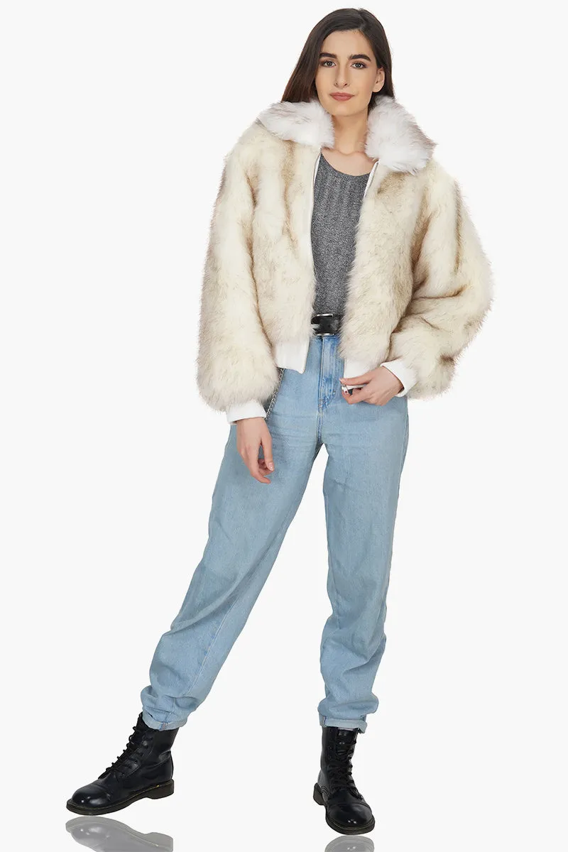 Snow White Faux Fur Bomber Jacket sold by America & Beyond product image thumbnail 2