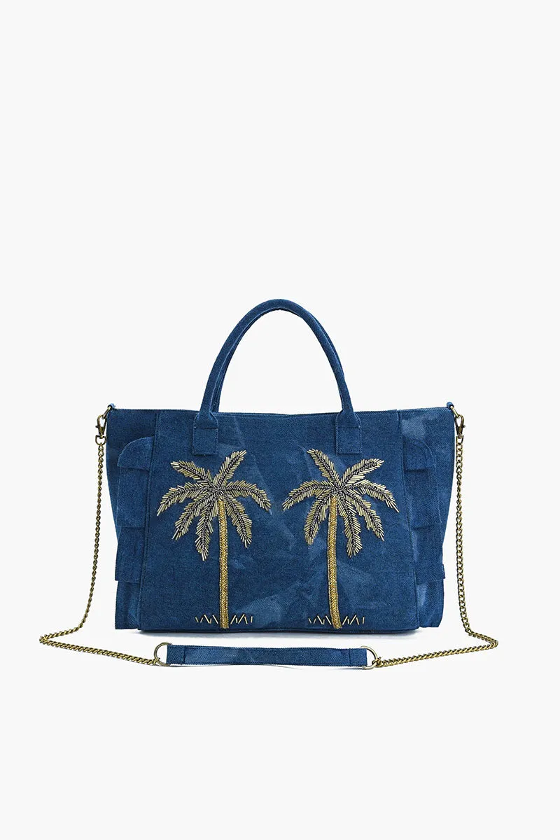 Palm Glitz Embellished Denim Tote sold by America & Beyond