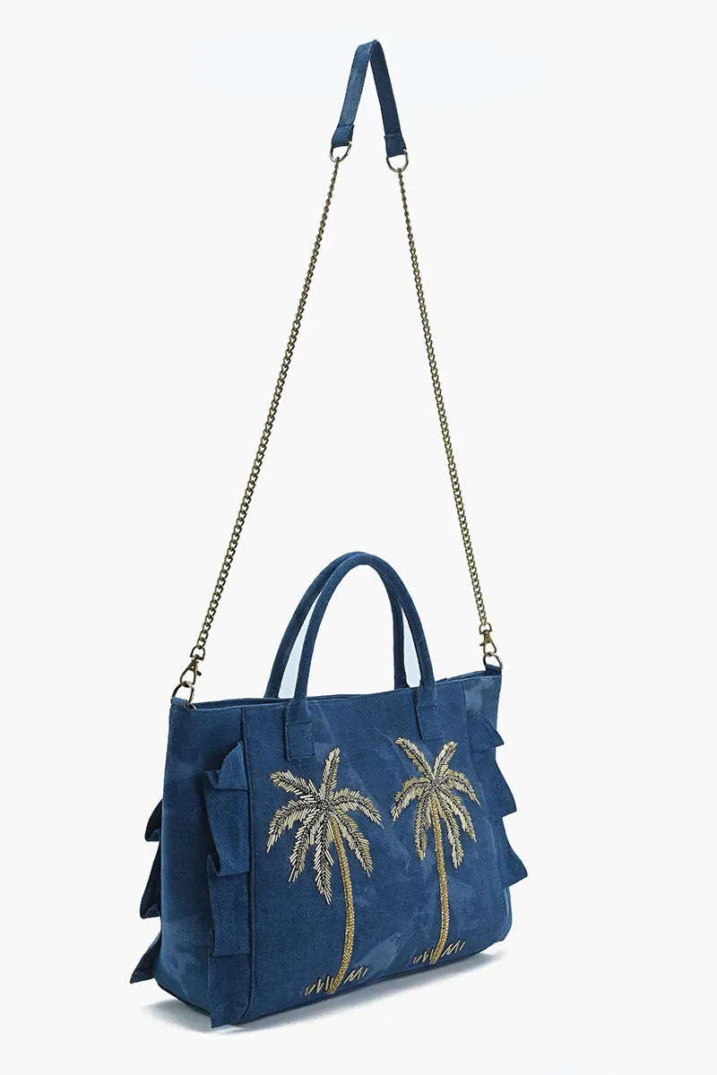 Palm Glitz Embellished Denim Tote sold by America & Beyond product image thumbnail 4