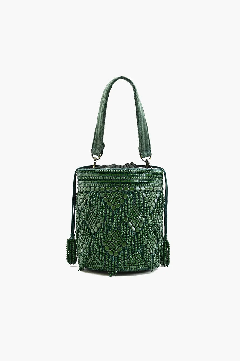 Emerald Eden Beaded Bucket Bag sold by America & Beyond