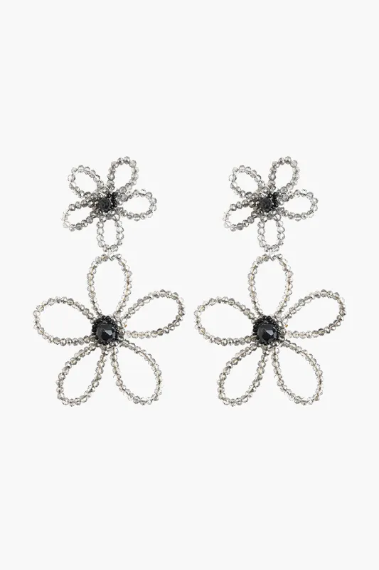 Silver Beaded Floral Drop Earrings sold by America & Beyond