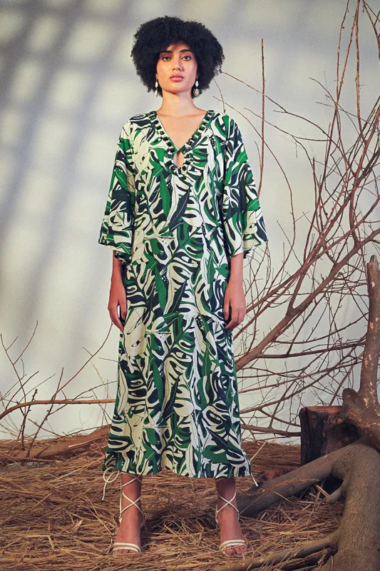 Green Birch Tropical Printed Maxi Dress made by America & Beyond