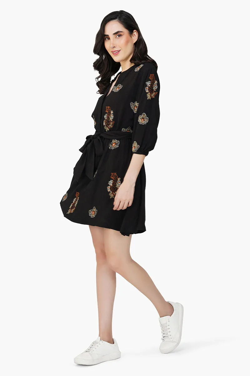 Black Safari Tiger Embroidered Short Dress sold by America & Beyond product image thumbnail 4
