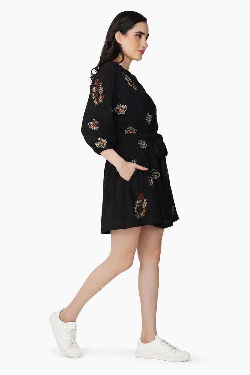 Black Safari Tiger Embroidered Short Dress sold by America & Beyond product image thumbnail 3
