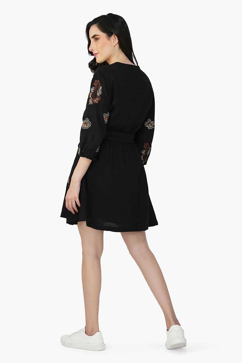 Black Safari Tiger Embroidered Short Dress sold by America & Beyond product image thumbnail 5