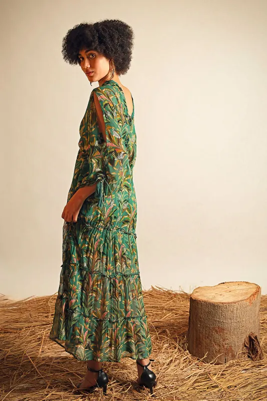 Tropical Ash Leaf Printed Maxi Dress sold by America & Beyond