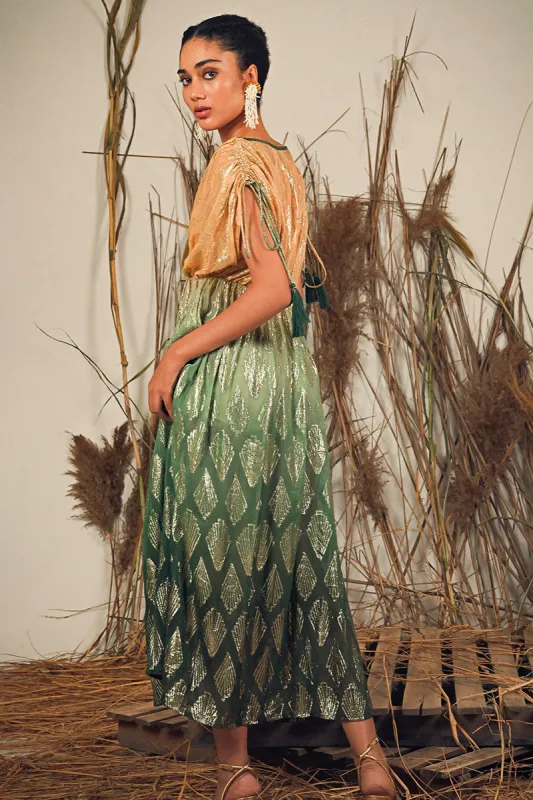 Jungle Green Ombray Lurex Maxi Dress sold by America & Beyond