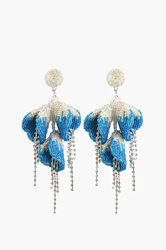 Blue and Silver Petal Drop Earrings sold by America & Beyond