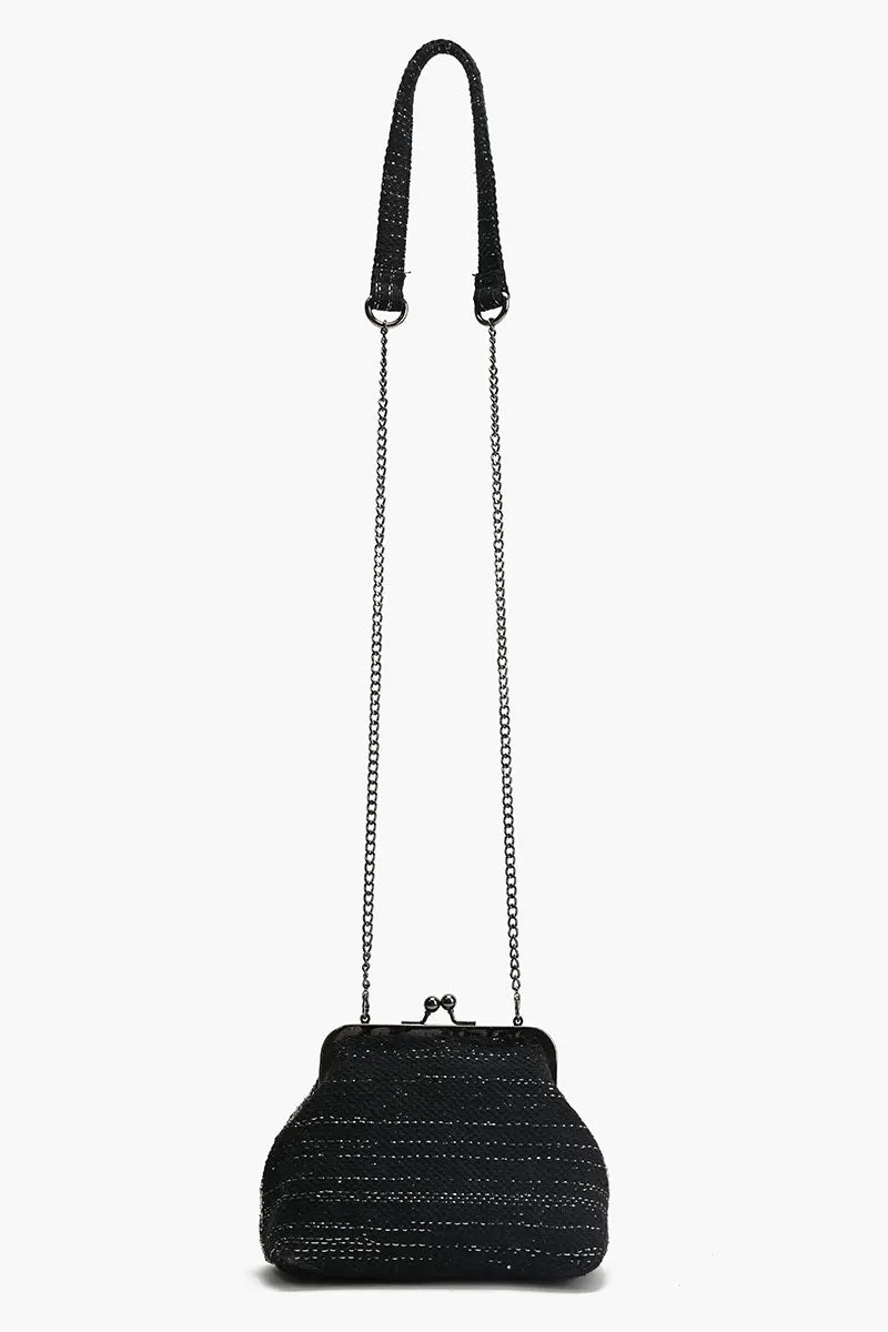 Midnight Silver Swirl Frame Clutch sold by America & Beyond product image thumbnail 3