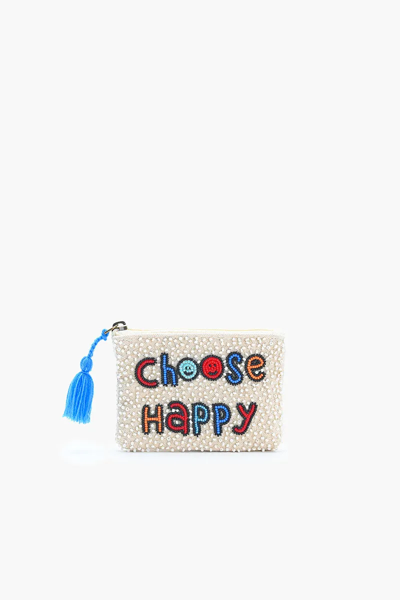 Choose Happy Embroidered Pouch sold by America & Beyond