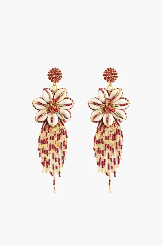 Floral Seashell Beaded Tassel Earrings sold by America & Beyond