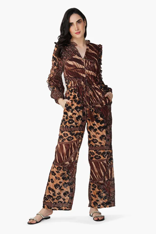 Brown Animal Patch Print Jumpsuit sold by America & Beyond