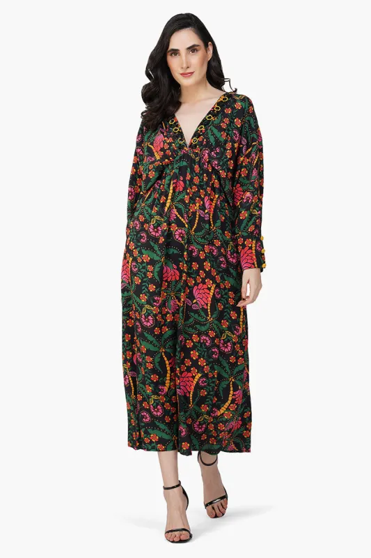 Black Autumn Flora Embellished Maxi Dress sold by America & Beyond