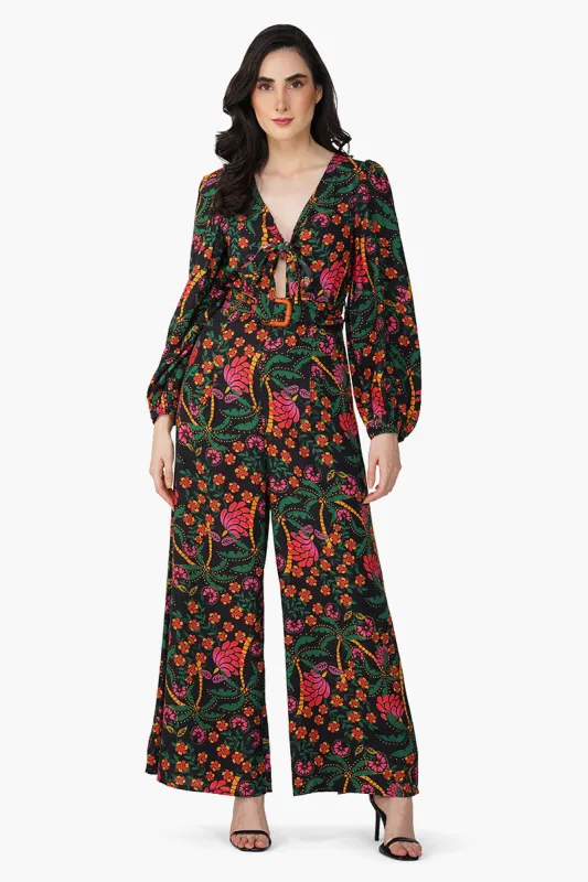 Black Autumn Flora Embellished Jumpsuit sold by America & Beyond