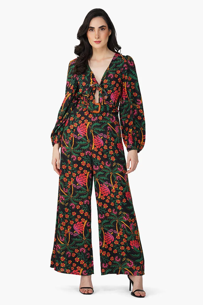 Black Autumn Flora Embellished Jumpsuit sold by America & Beyond