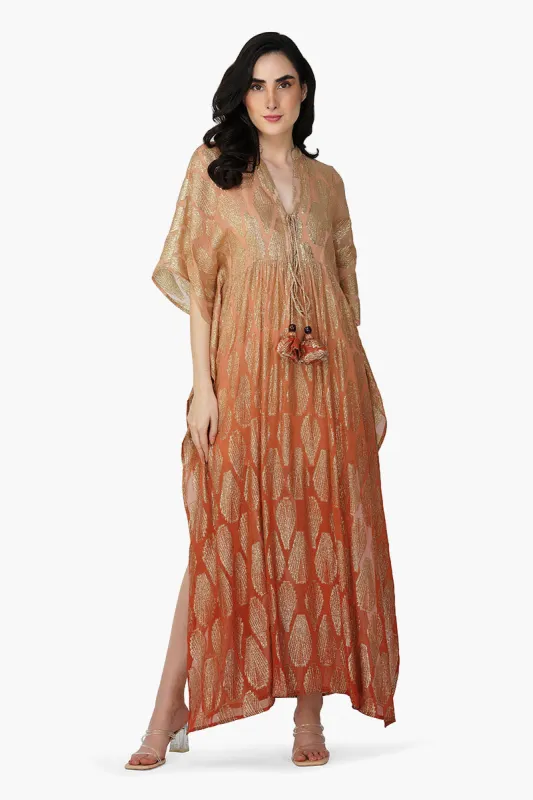 Sandstone Lurex Ombray Kaftan sold by America & Beyond