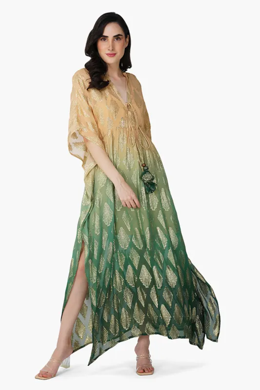 Jungle Green Ombray Lurex Kaftan sold by America & Beyond