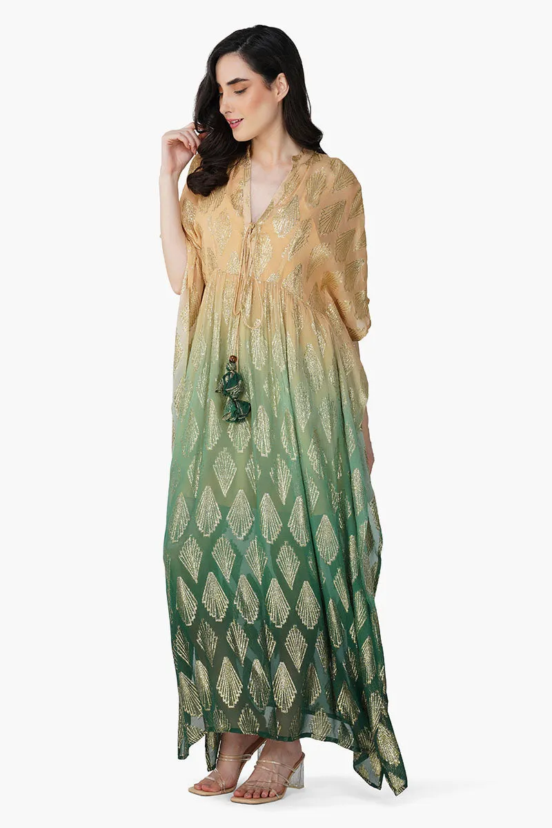 Jungle Green Ombray Lurex Kaftan sold by America & Beyond product image thumbnail 3