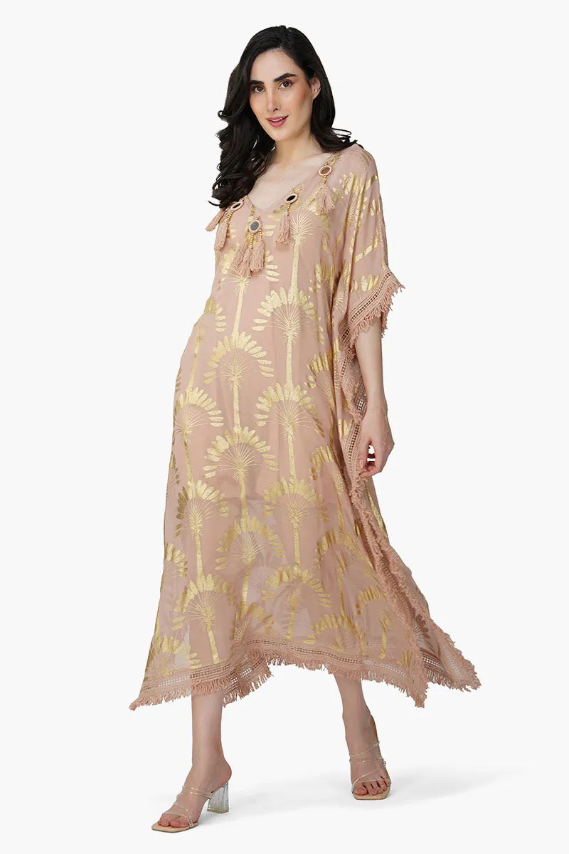 Golden Taupe Foil Printed Kaftan sold by America & Beyond product image thumbnail 3
