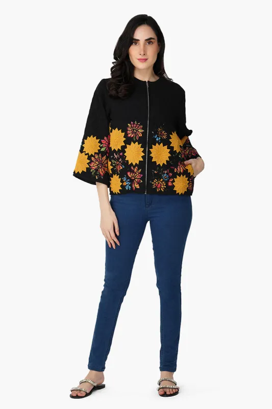 Midnight Black Multi Emb Quilted Jacket sold by America & Beyond