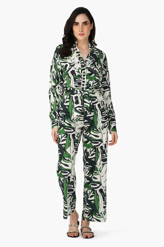 Green Birch Tropical Printed Jumpsuit sold by America & Beyond