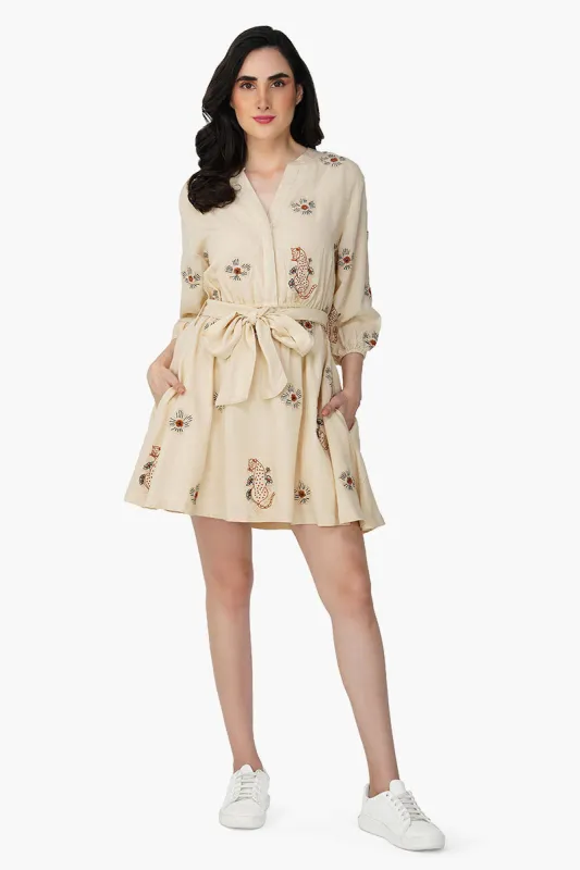 Tiger Bone Floret Embroidered Short Dress sold by America & Beyond