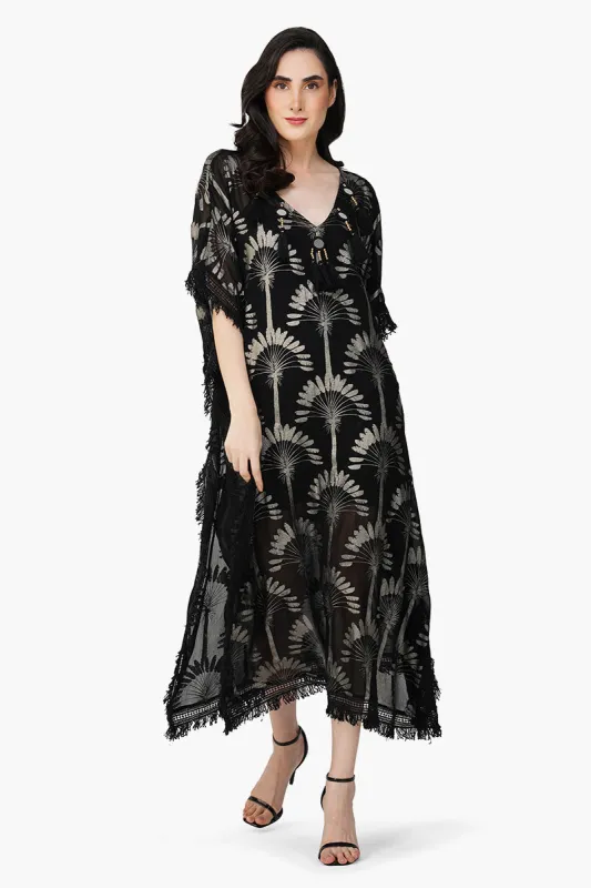 Silver Black Foil Printed Kaftan sold by America & Beyond