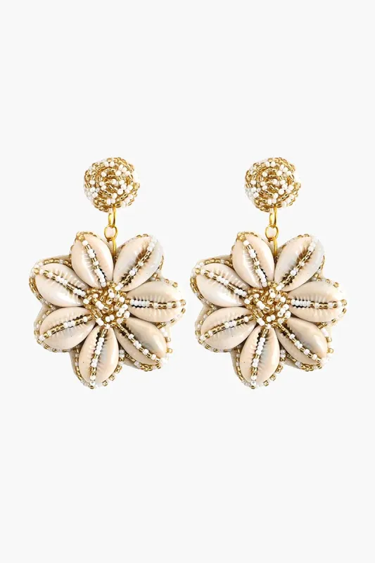 Elegant Gold and Pearl Flower Earrings sold by America & Beyond