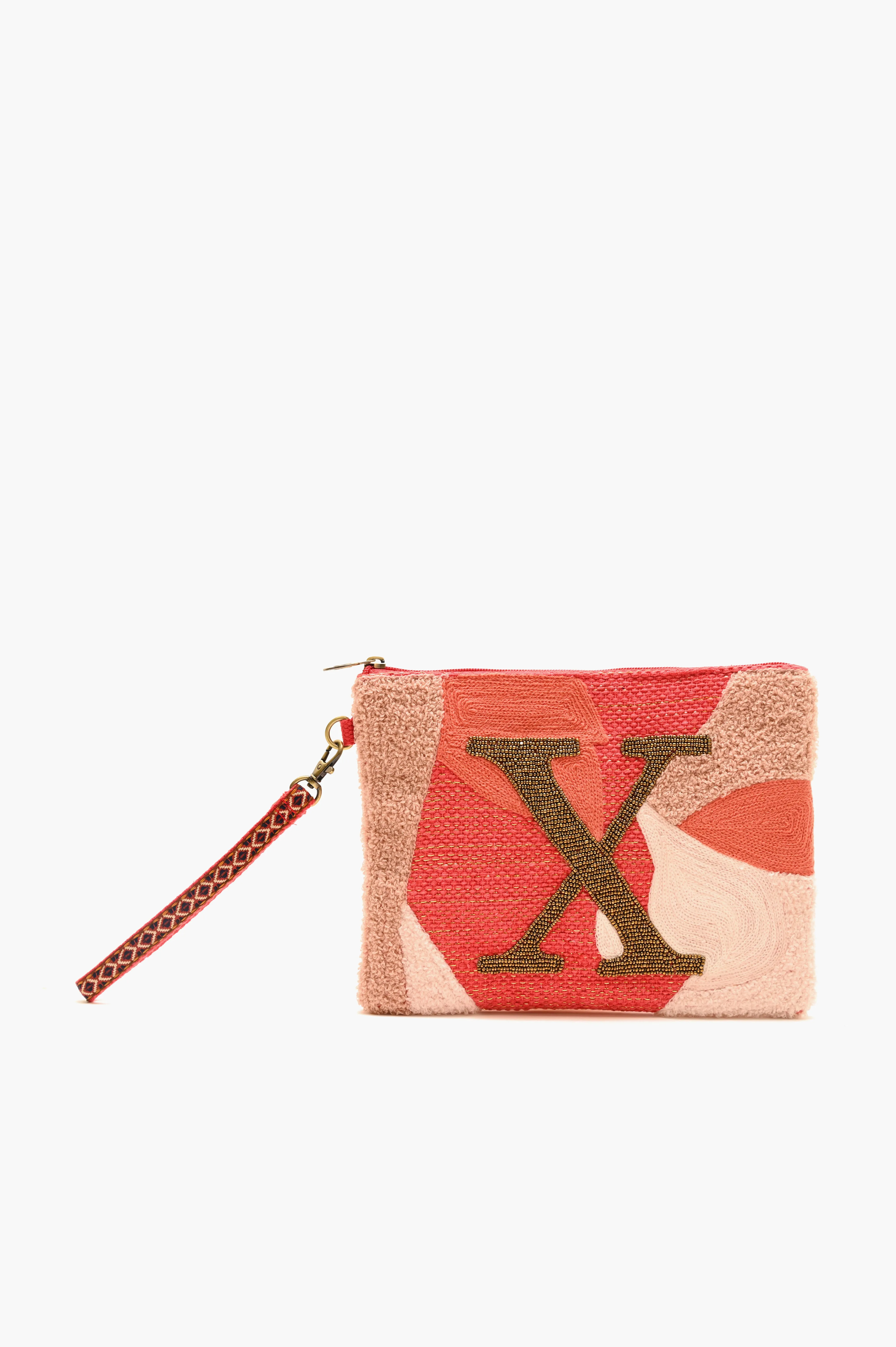 Beaded and Tufted Monogram Pouch-X Initial sold by America & Beyond