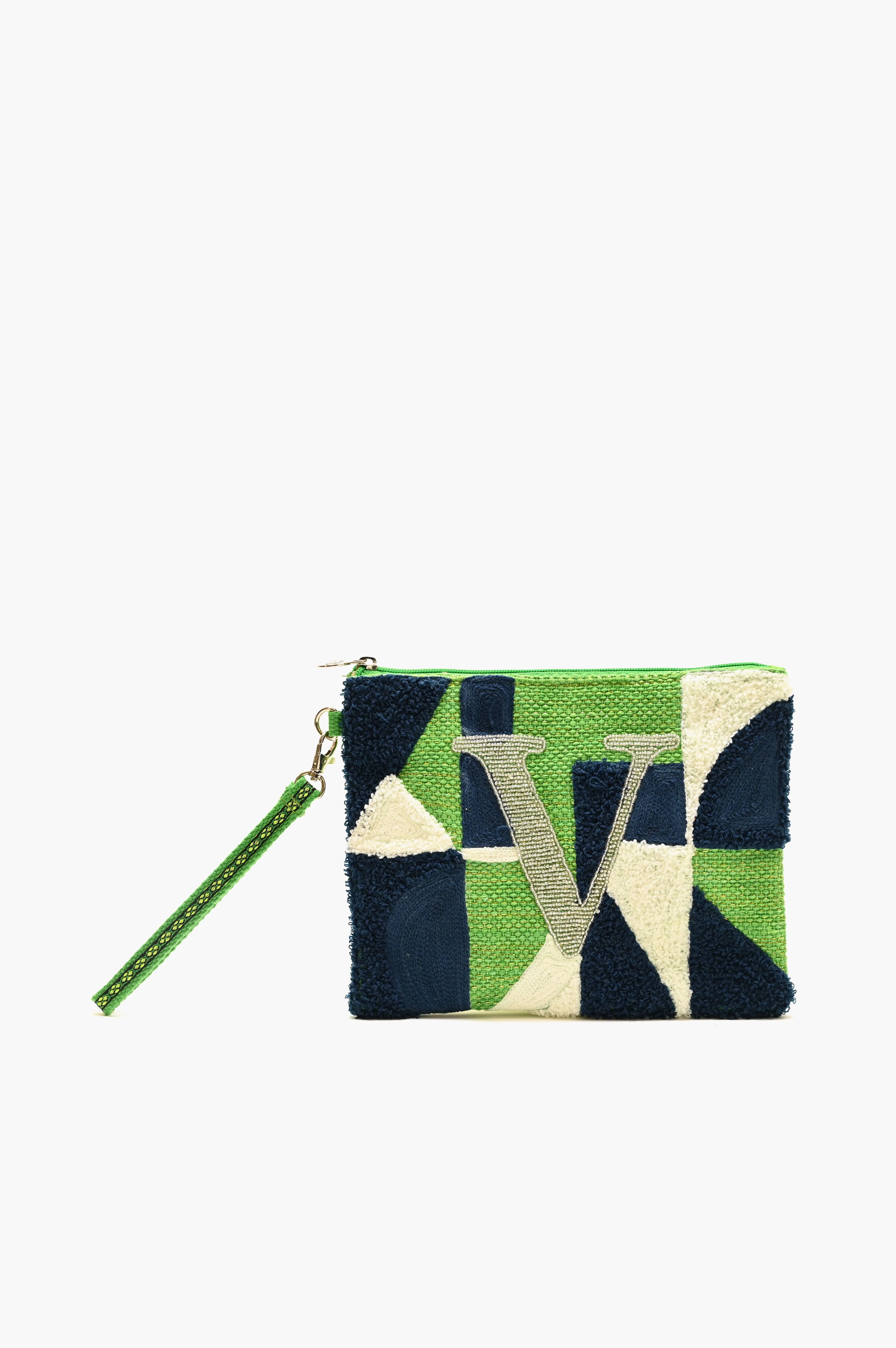 Beaded and Tufted Monogram Pouch-V Initial sold by America & Beyond
