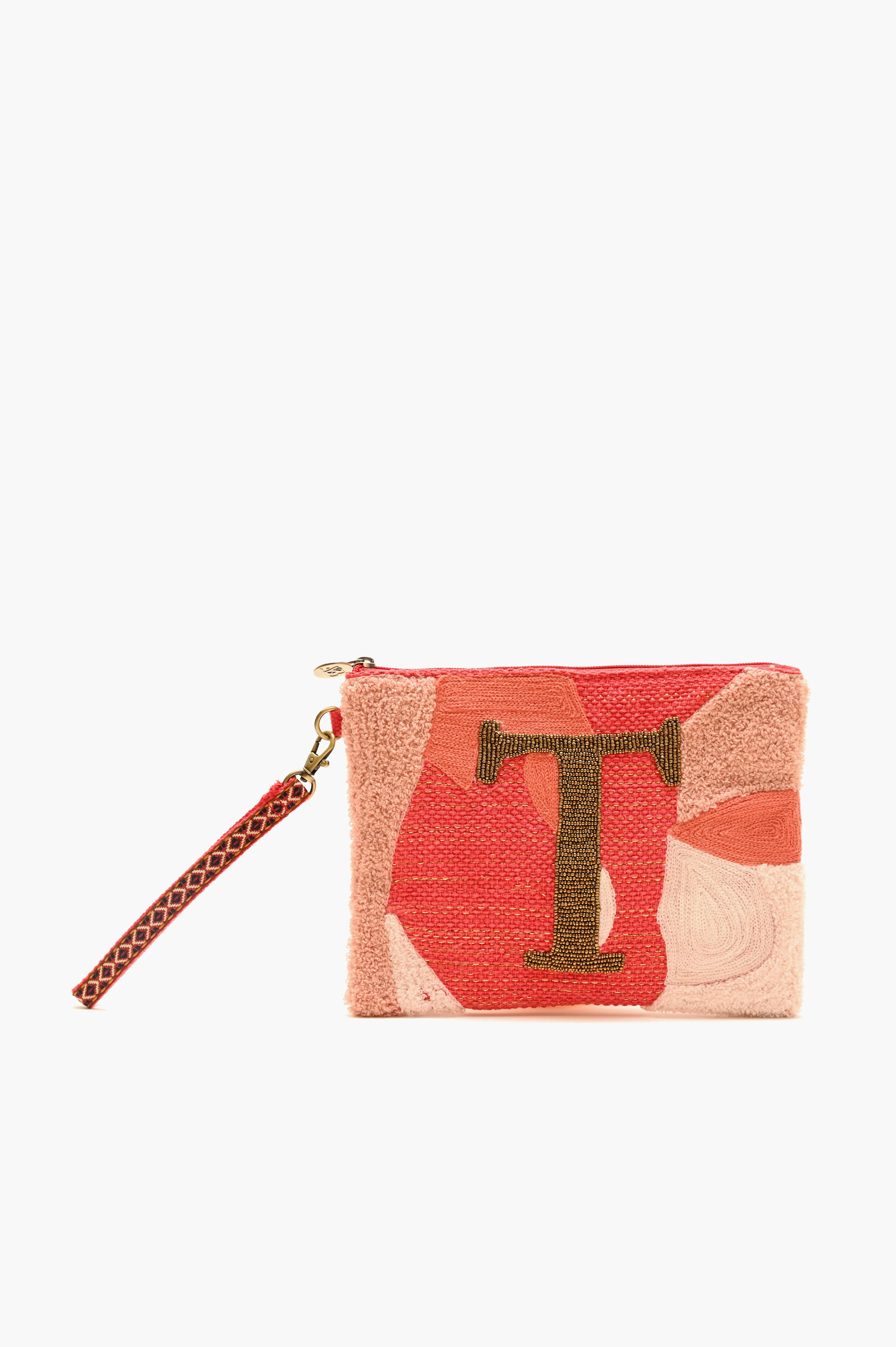 Beaded and Tufted Monogram Pouch-T Initial sold by America & Beyond