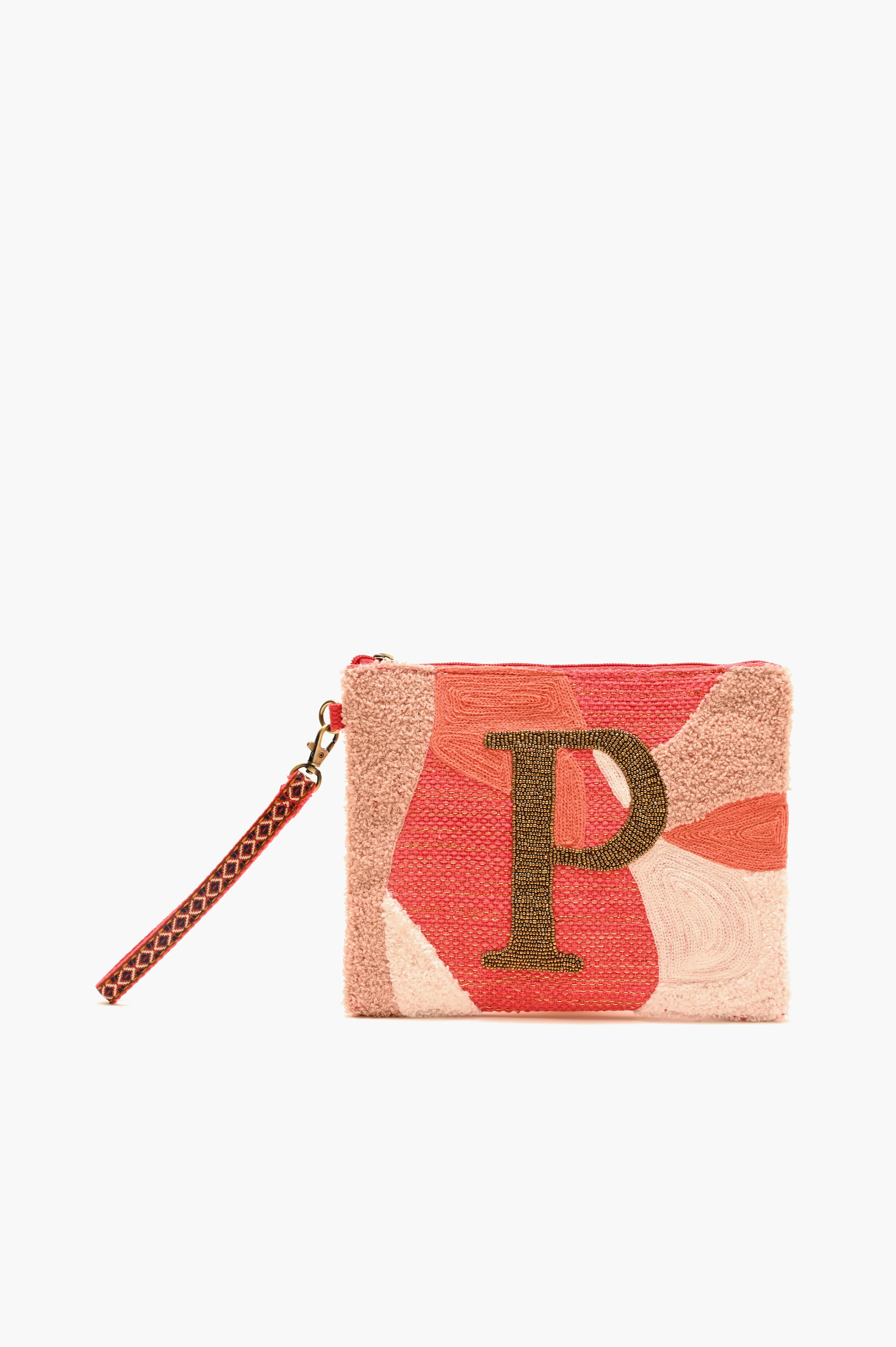 Beaded and Tufted Monogram Pouch-P Initial sold by America & Beyond