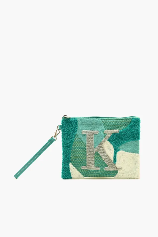 Beaded and Tufted Monogram Pouch-K Initial sold by America & Beyond