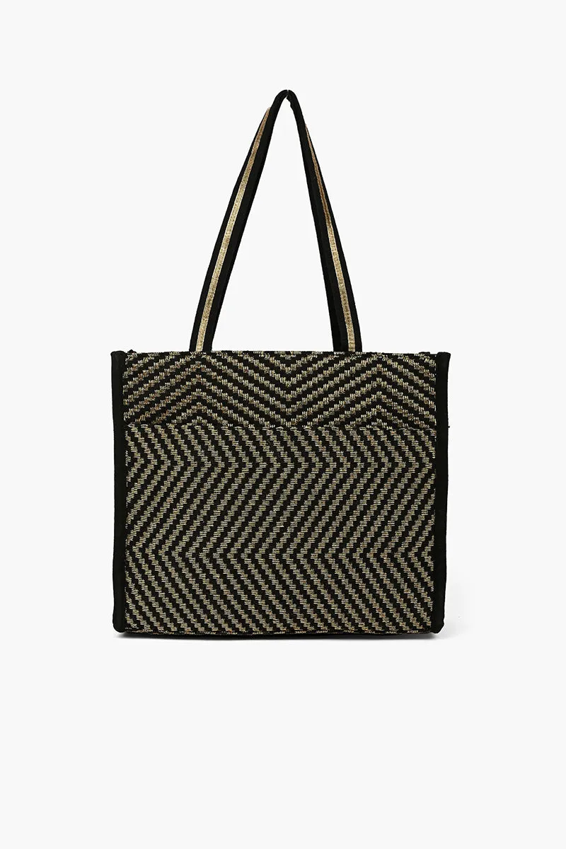 Boho Beaded Market Tote with Crossbody-Black Aztec sold by America & Beyond product image thumbnail 2