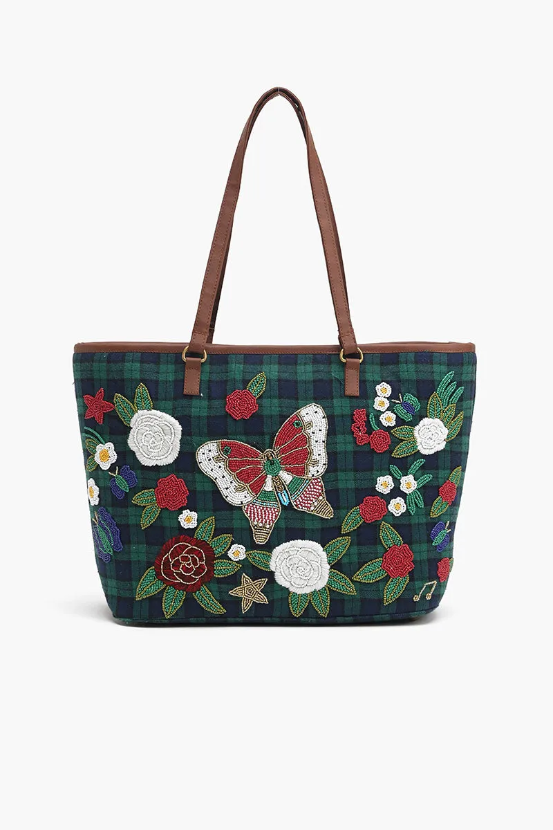 Glamorous Embellished Shopper Bag-Scottish Stripe sold by America & Beyond