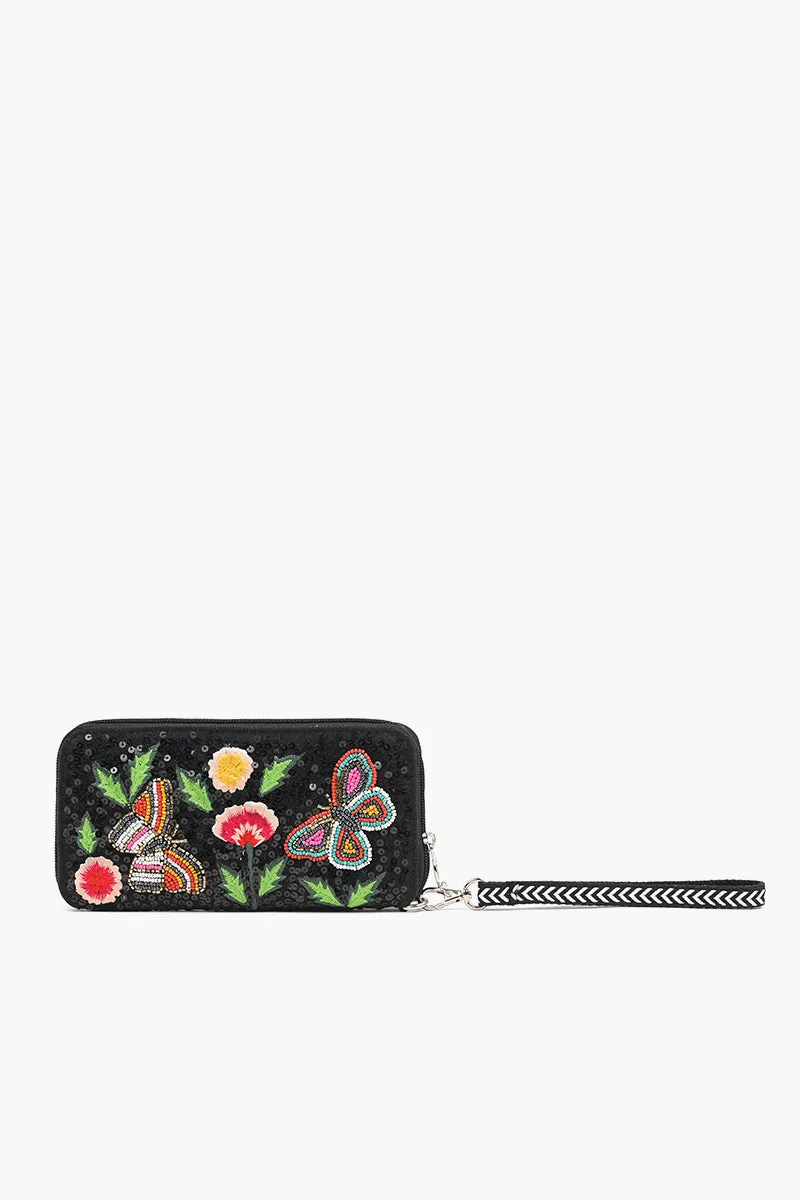 Embellished Wallet with wristlet-Black Butterfly sold by America & Beyond