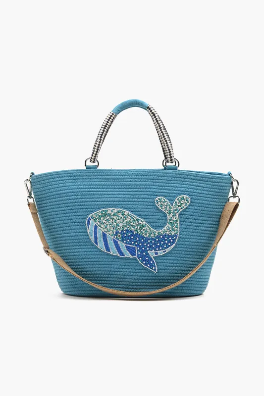 Whale Embellished Large Jute Tote sold by America & Beyond