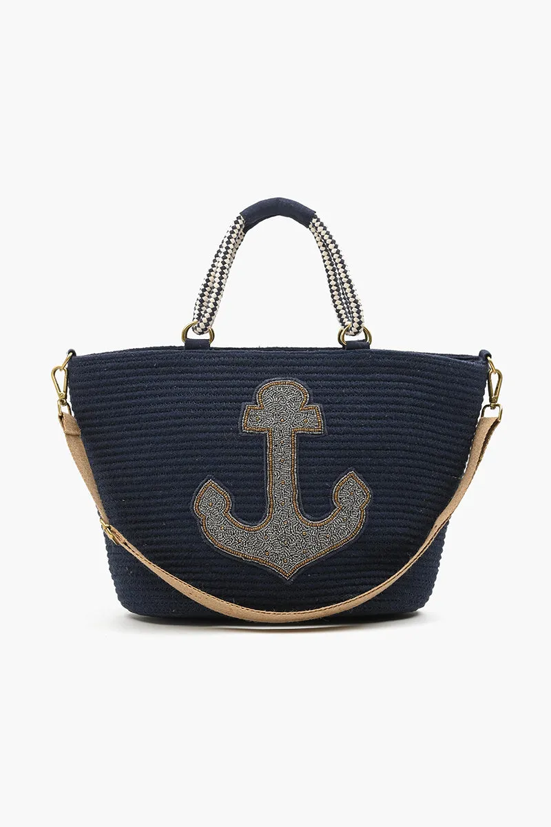 Anchor Embellished Large Jute Tote sold by America & Beyond